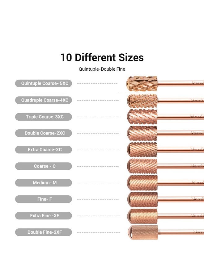 MelodySusie Safety Nail Drill Bits, 3/32'' Smooth Round Top Large Barrel Carbide Bits, Suitable for Manicure Pedicure Cuticle Gel Polishing, Beginners Bits, Rose Gold, Series Bit-S, Fine