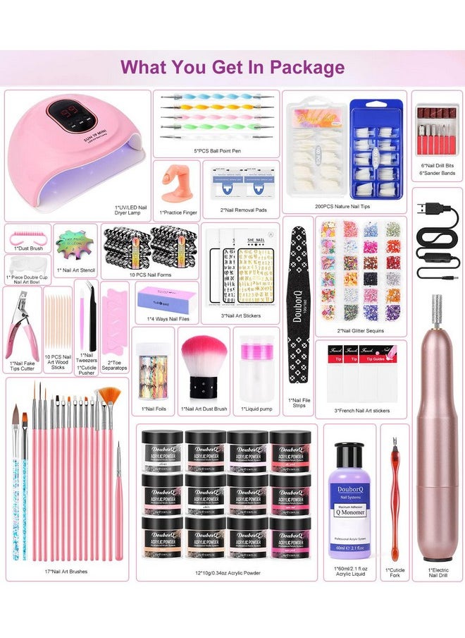 Acrylic Nail Art Kit-Nail Art Manicure Set Acrylic Powder Brush Glitter File French Tips U V Lamp Nail Art Decoration Tools Nail Drill kit for beginners with everything at home
