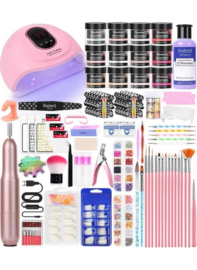 Acrylic Nail Art Kit-Nail Art Manicure Set Acrylic Powder Brush Glitter File French Tips U V Lamp Nail Art Decoration Tools Nail Drill kit for beginners with everything at home