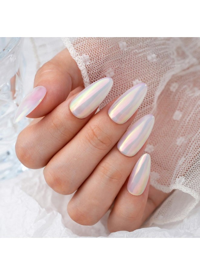 PrettyDiva Aurora Chrome Nail Powder - 2 Colors Pearl Chrome Nail Powder with Multi Color Shifting Metallic Powders Mirror Effect, Magic Moonlight Effect White iridescent Pigment powder for Nails