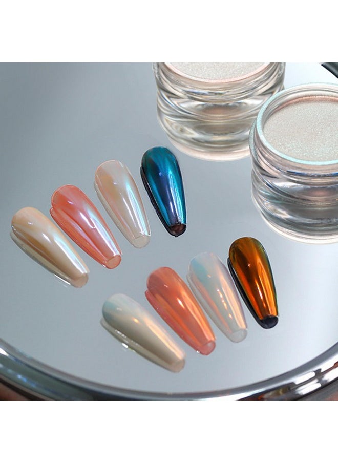 PrettyDiva Aurora Chrome Nail Powder - 2 Colors Pearl Chrome Nail Powder with Multi Color Shifting Metallic Powders Mirror Effect, Magic Moonlight Effect White iridescent Pigment powder for Nails