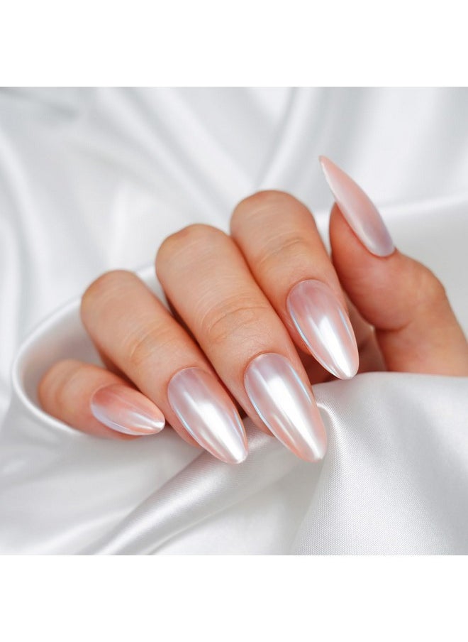 PrettyDiva Aurora Chrome Nail Powder - 2 Colors Pearl Chrome Nail Powder with Multi Color Shifting Metallic Powders Mirror Effect, Magic Moonlight Effect White iridescent Pigment powder for Nails