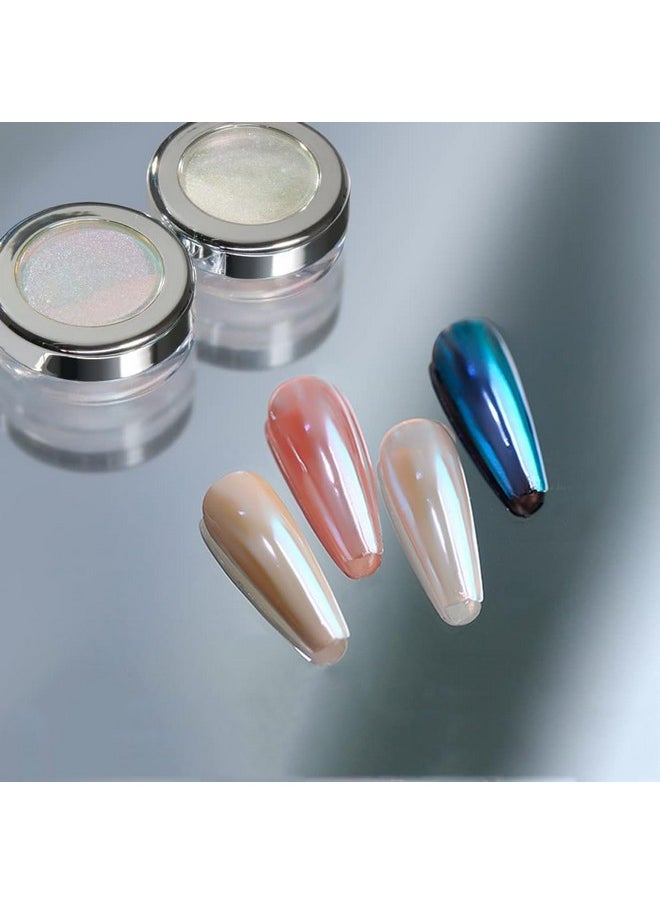 PrettyDiva Aurora Chrome Nail Powder - 2 Colors Pearl Chrome Nail Powder with Multi Color Shifting Metallic Powders Mirror Effect, Magic Moonlight Effect White iridescent Pigment powder for Nails