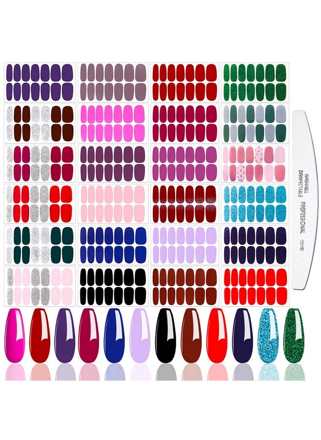JERCLITY 24 Sheets Glitter Solid Color Nail Polish Strips with Nail File Nail Wraps Nail Polish Stickers Self-Adhesive Nail Stickers Full Nail Wraps for Women Nail Art