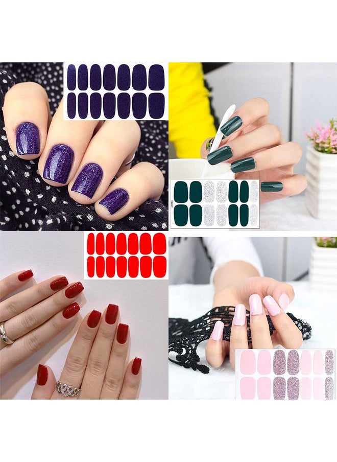 JERCLITY 24 Sheets Glitter Solid Color Nail Polish Strips with Nail File Nail Wraps Nail Polish Stickers Self-Adhesive Nail Stickers Full Nail Wraps for Women Nail Art
