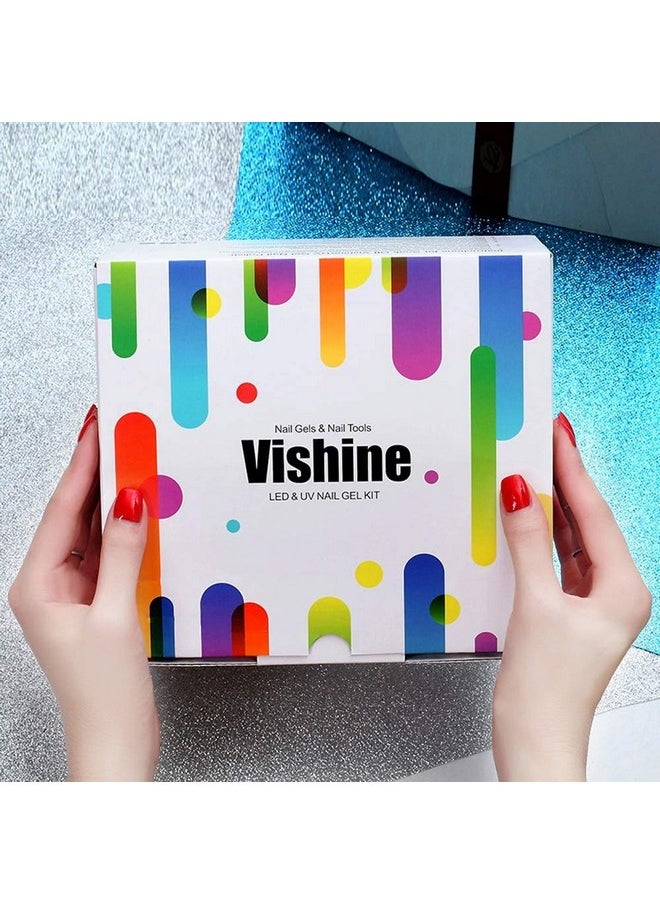 Gel Nail Polish Starter Kit - 6 Colors Gel Polish Set Base Top Coat, 36W LED UV Nail Lamp with Full DIY Gel Manicure Nail Tools by Vishine 8ml #12