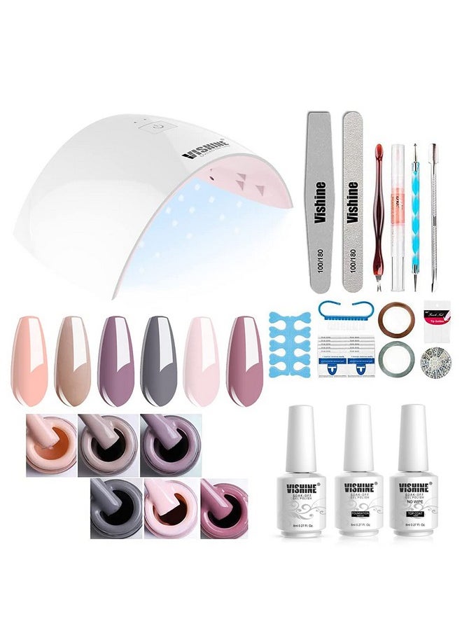 Gel Nail Polish Starter Kit - 6 Colors Gel Polish Set Base Top Coat, 36W LED UV Nail Lamp with Full DIY Gel Manicure Nail Tools by Vishine 8ml #12