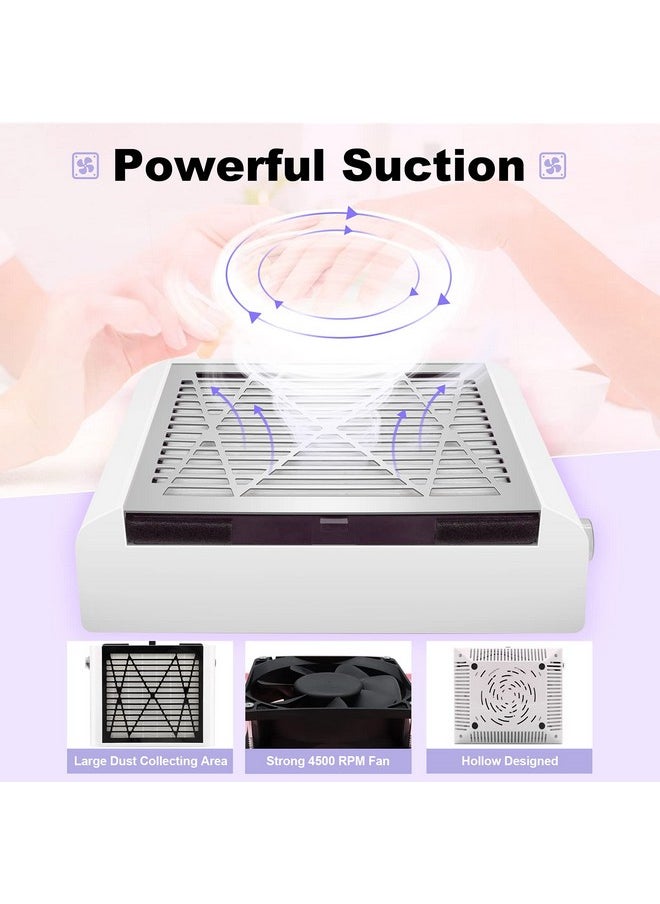 BRANTMAKER Nail Dust Collector with Brush and 2 Reusable Filters, 60W Vacuum Dust Fan for Acrylic Nails (White)