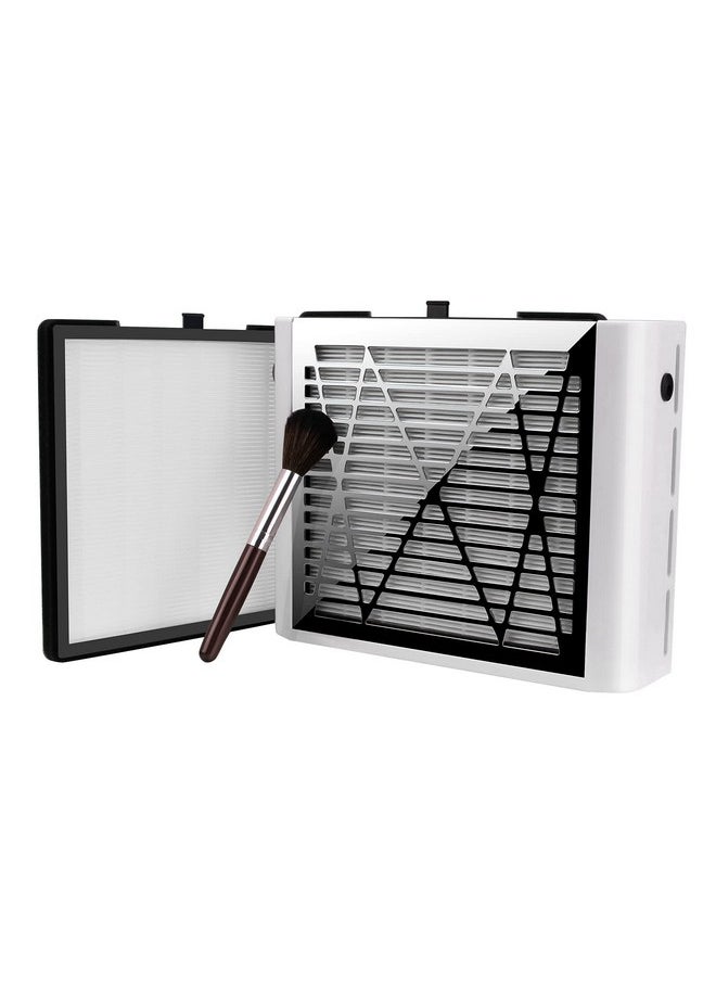 BRANTMAKER Nail Dust Collector with Brush and 2 Reusable Filters, 60W Vacuum Dust Fan for Acrylic Nails (White)