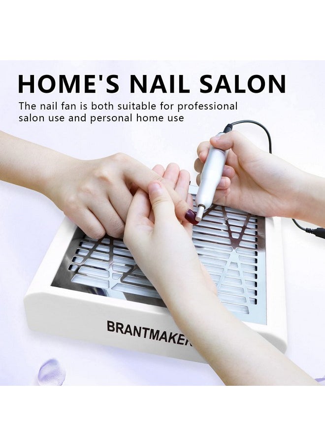 BRANTMAKER Nail Dust Collector with Brush and 2 Reusable Filters, 60W Vacuum Dust Fan for Acrylic Nails (White)