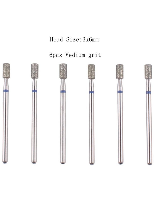 MZCMSL 6pcs Barrel Cuticle Drill Bits, Pro Diamond Bits for Manicure, 3/32 Shank efile Bit (Medium)