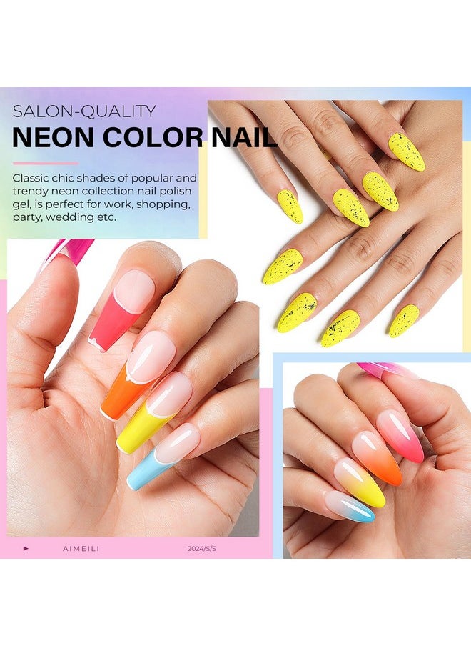AIMEILI Hot Pink Neon Gel Nail Polish Soak Off Summer Yellow Gel Nail Lacquer, Neon Pink Neon Orange Blue Purple Nail Polish Color Gel Set Of 6pcs X 10ml - Kit Set 11