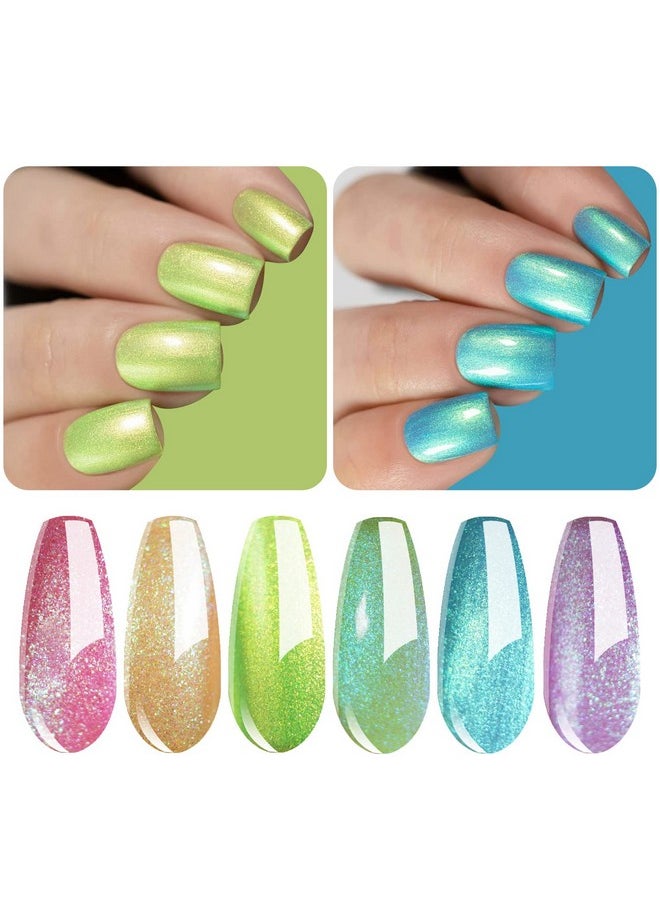 Vishine Gel Nail Polish Kit, The Hologram Collection Nail Art 6 Colors Holographic Pink Golden Green Lime Blue Purple Soak Off Nail Lamp Gel Polish Set DIY Manicure 8ml