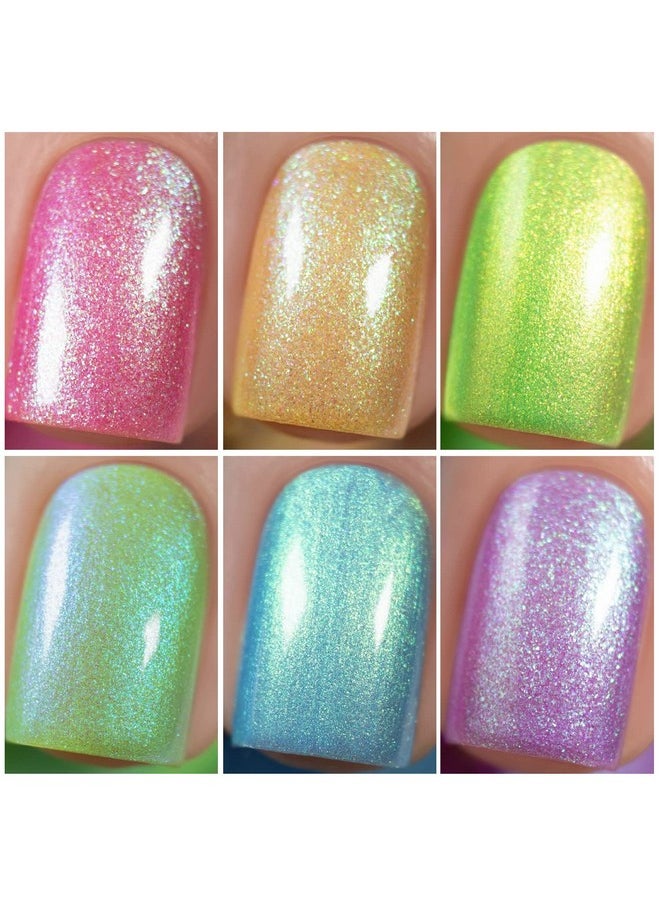 Vishine Gel Nail Polish Kit, The Hologram Collection Nail Art 6 Colors Holographic Pink Golden Green Lime Blue Purple Soak Off Nail Lamp Gel Polish Set DIY Manicure 8ml