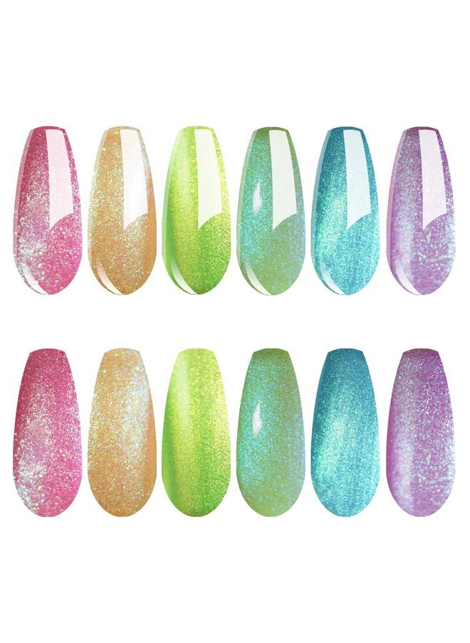 Vishine Gel Nail Polish Kit, The Hologram Collection Nail Art 6 Colors Holographic Pink Golden Green Lime Blue Purple Soak Off Nail Lamp Gel Polish Set DIY Manicure 8ml