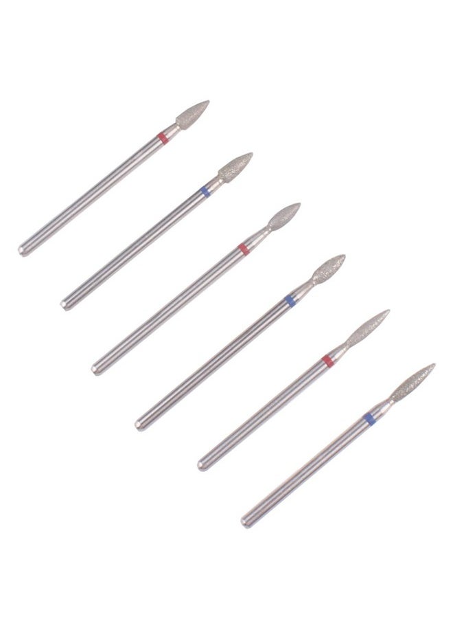 MZCMSL 6pcs Flame Shape Diamond Cuticle Nail Drill Bit, Pro Manicure Drill Bit for Nail Prep, 3/32 Shank efile Bit