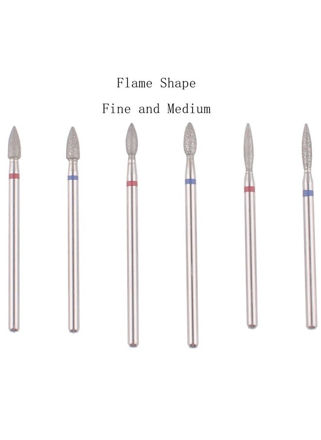 MZCMSL 6pcs Flame Shape Diamond Cuticle Nail Drill Bit, Pro Manicure Drill Bit for Nail Prep, 3/32 Shank efile Bit