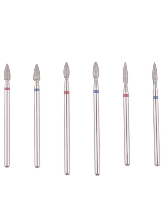 MZCMSL 6pcs Flame Shape Diamond Cuticle Nail Drill Bit, Pro Manicure Drill Bit for Nail Prep, 3/32 Shank efile Bit
