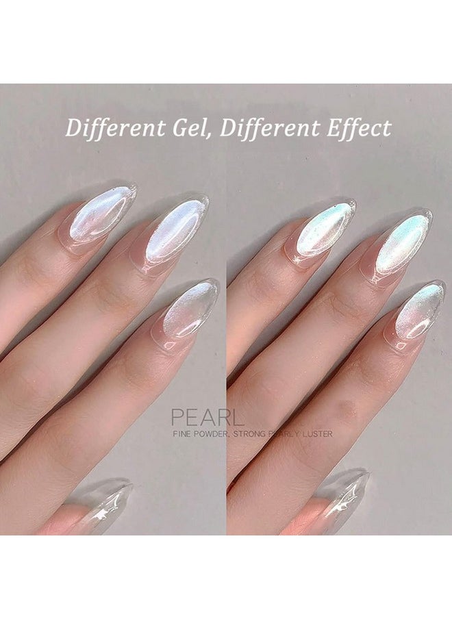 PrettyDiva White Pearl Chrome Nail Powder - 2 Colors Pearl Nail Powder Ice Transparent Aurora Chrome Nail Powder, High Gloss Pearlescent Iridescent Glitters Powder Metallic Pigment for Nails