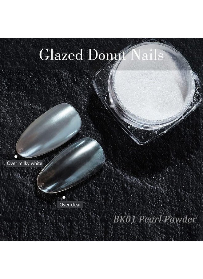 PrettyDiva White Pearl Chrome Nail Powder - 2 Colors Pearl Nail Powder Ice Transparent Aurora Chrome Nail Powder, High Gloss Pearlescent Iridescent Glitters Powder Metallic Pigment for Nails