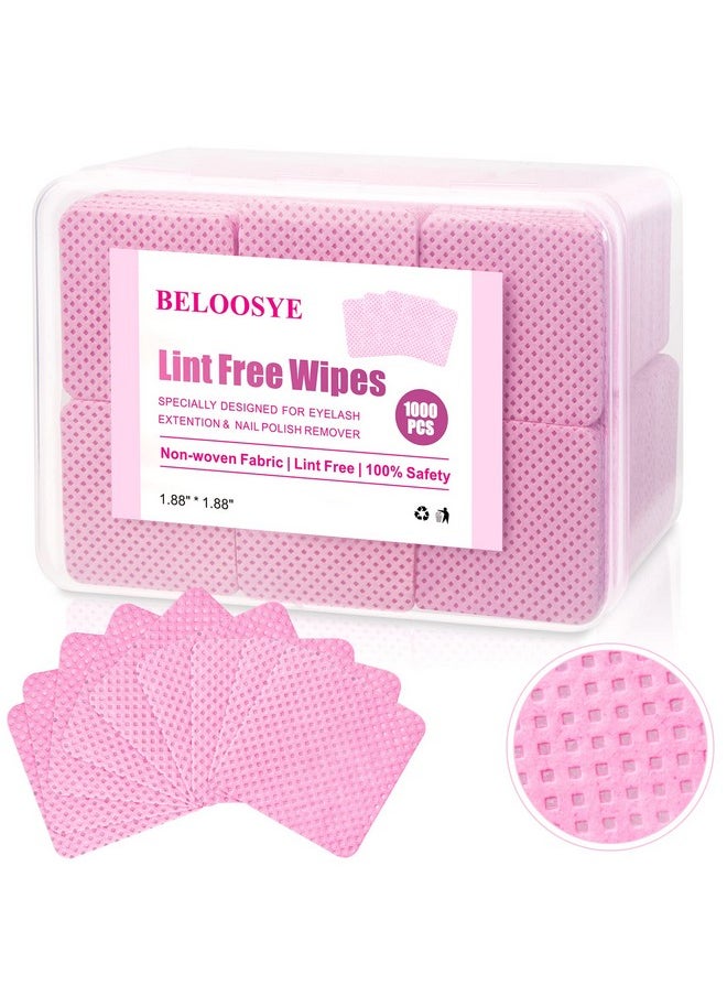 1000 PCS Lint Free Nail Wipes,Eyelash Extension Glue Wipes with Container,Super Absorbent Soft Non-Woven Fabric Lash Glue Wipes,Lint Free Wipe for Lash Extension Supplies & Nail Polish Remover-Pink