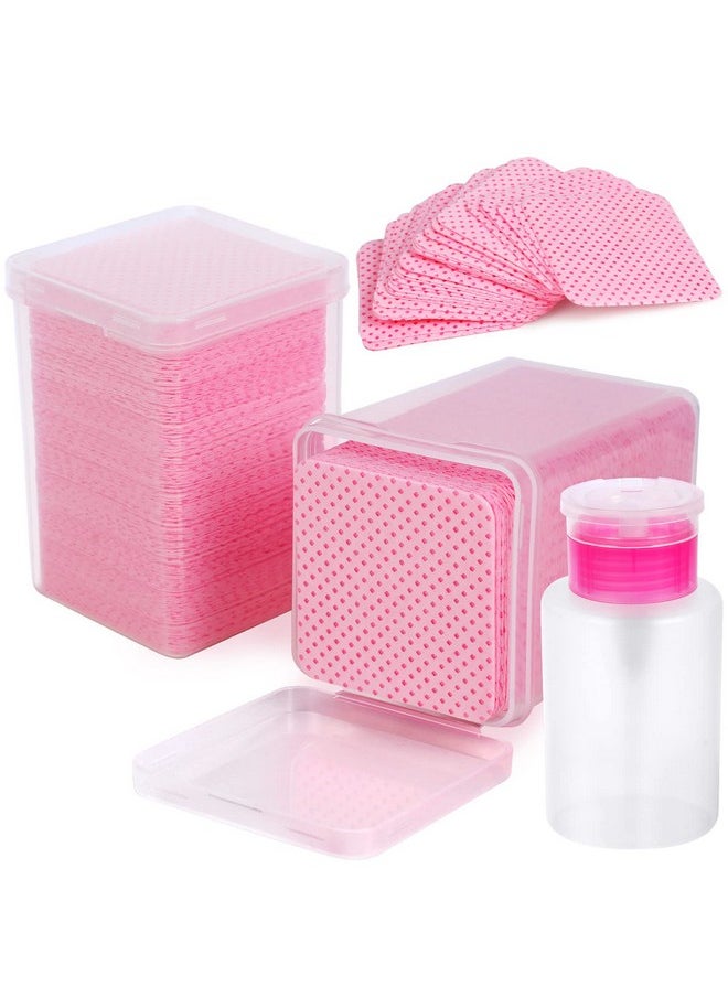 400 pieces nail cotton pads,1 pull-down pump dispenser bottle, super absorbent soft non-woven eyelash glue wipes, nail polish dehumidifier for eyelash extension products and nail oil bottle (pink)