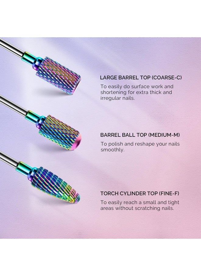 MelodySusie Nail Drill Bits Set, 7pcs Tungsten Carbide Diamond Nail Drill Bits for Acrylic Nails Poly Gel Cuticle Remove, 3/32'' Professional Nail Bits for Nail Drill Efile, Manicure Pedicure Tools