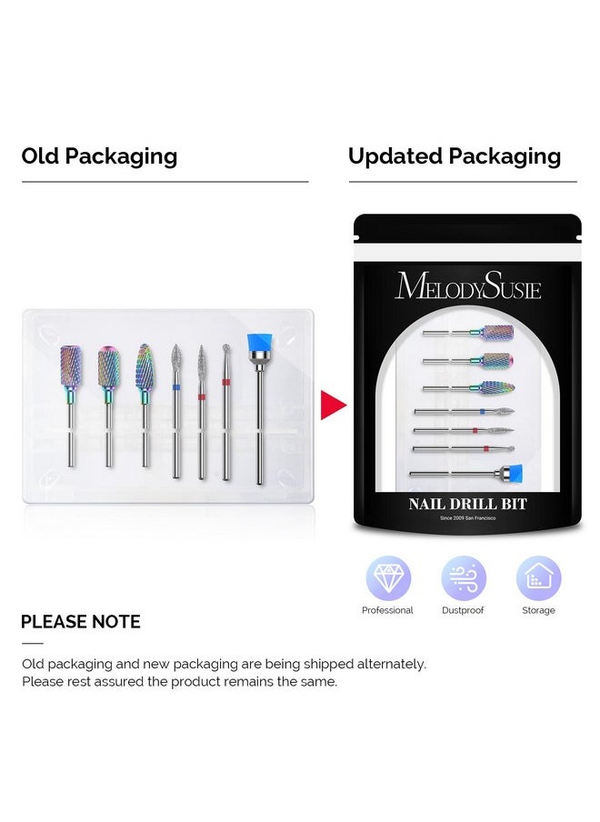 MelodySusie Nail Drill Bits Set, 7pcs Tungsten Carbide Diamond Nail Drill Bits for Acrylic Nails Poly Gel Cuticle Remove, 3/32'' Professional Nail Bits for Nail Drill Efile, Manicure Pedicure Tools