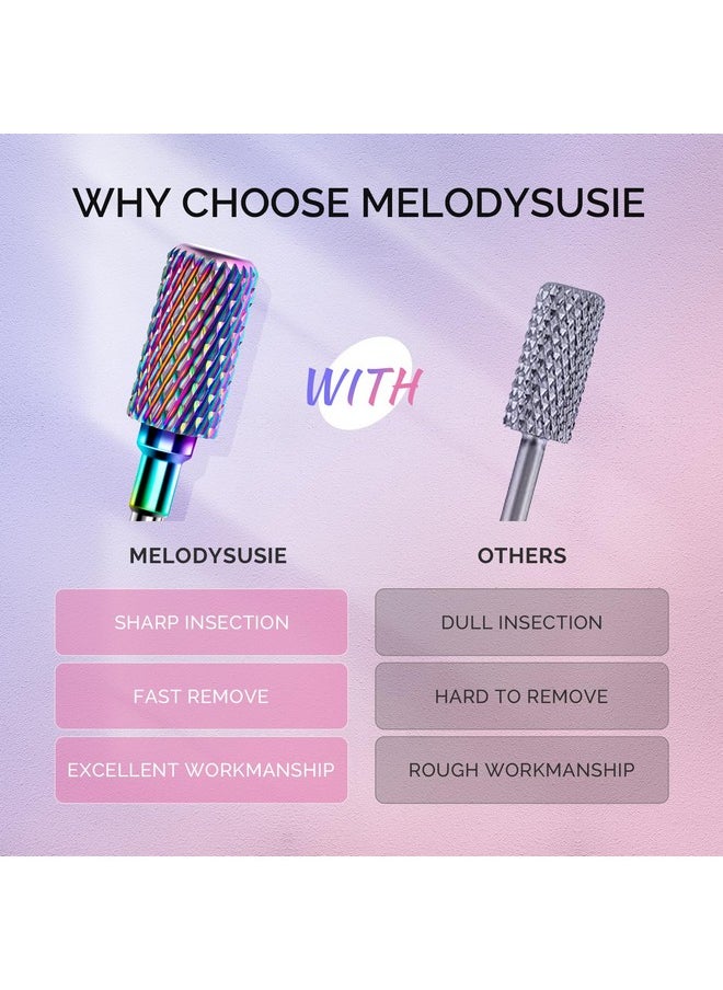 MelodySusie Nail Drill Bits Set, 7pcs Tungsten Carbide Diamond Nail Drill Bits for Acrylic Nails Poly Gel Cuticle Remove, 3/32'' Professional Nail Bits for Nail Drill Efile, Manicure Pedicure Tools