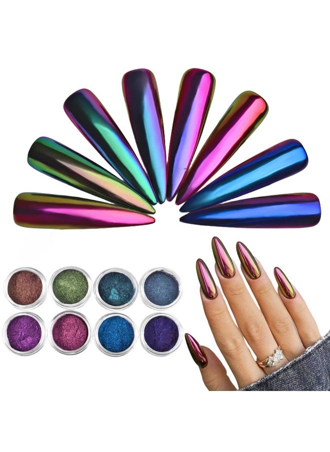 Chameleon Chrome Nail Powder Chrome Powder for Gel Nails,Nail Chrome Powder Shinning Chrome Pigment Mirror Glitter Chrome Powder for Nails Fine Glitter(8 Box)