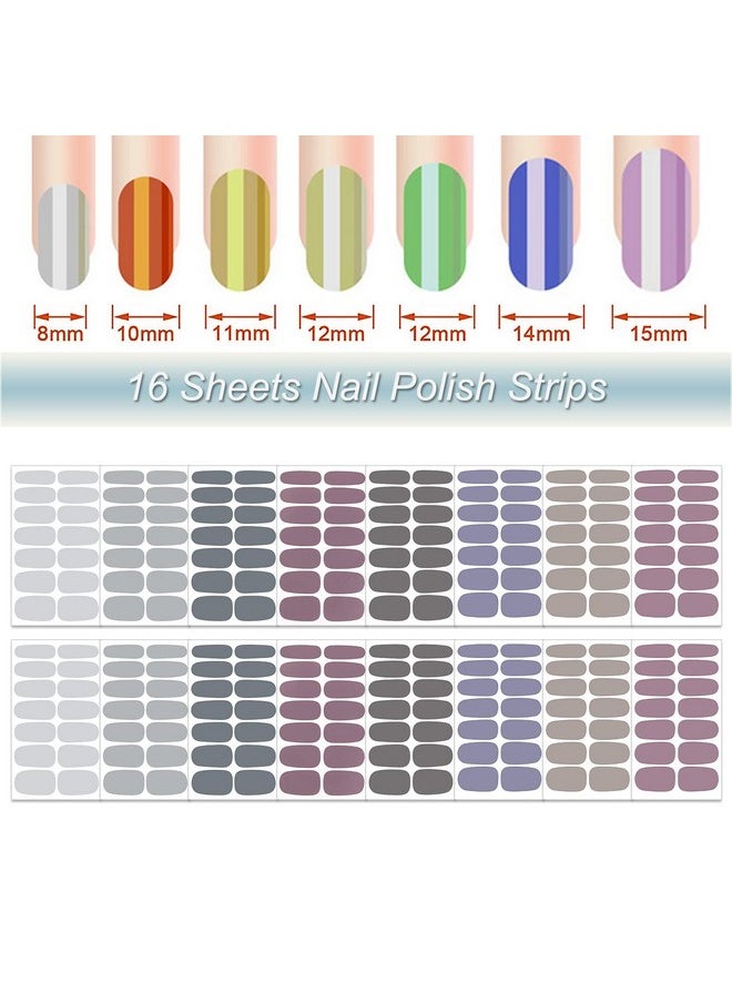 DANNEASY 16 Sheets Nail Wraps for Women Nail Polish Strips Solid Color Self Adhesive Nail Polish Stickers Stick On Nails Nail Accessories with 1pc Nail File, Cuticle Stick (Gray)