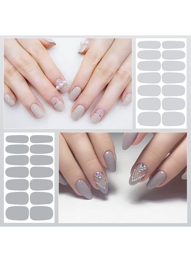 DANNEASY 16 Sheets Nail Wraps for Women Nail Polish Strips Solid Color Self Adhesive Nail Polish Stickers Stick On Nails Nail Accessories with 1pc Nail File, Cuticle Stick (Gray)