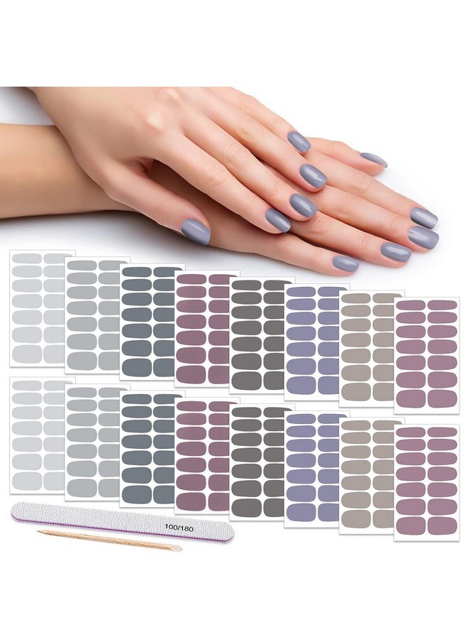 DANNEASY 16 Sheets Nail Wraps for Women Nail Polish Strips Solid Color Self Adhesive Nail Polish Stickers Stick On Nails Nail Accessories with 1pc Nail File, Cuticle Stick (Gray)
