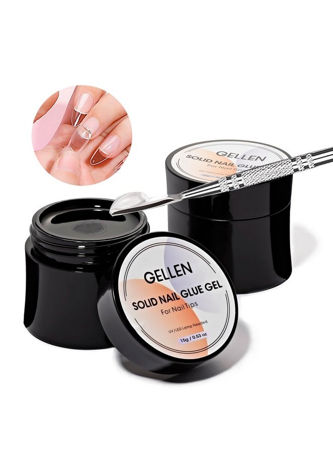 Gellen 2pcs Solid Nail Gel Glue Set for Soft Gel Nail Tips, 15g/pc Clear Acrylic Nail Tip Solid Gel Glue for DIY Nail Art, Solid Gel UV Nail Glue for Press on Nail, Need Nail Dryer Cured