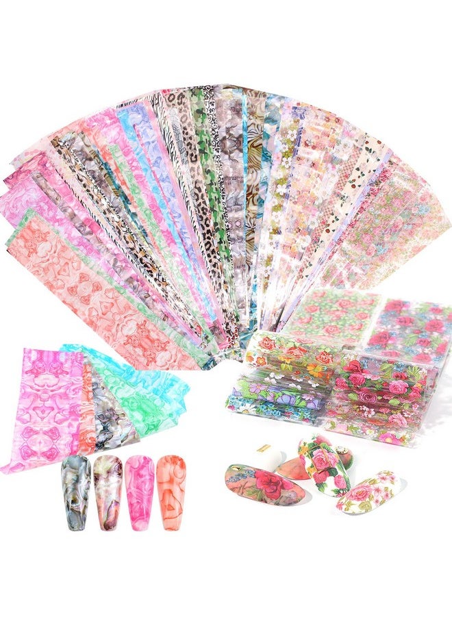 JERCLITY 150 Pieces Nail Art Foil Transfer Sticker Set Marbling Leopard Print Flower Nail Polish Foil Adhesive Decals for Women Girls Nail Art Decoration(1.57X7.87inch)