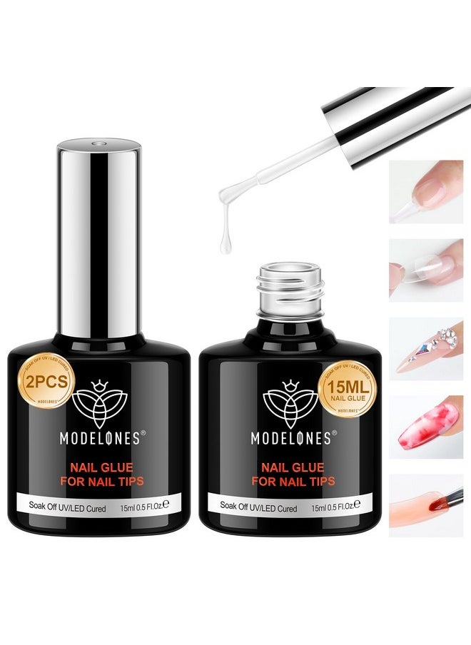 Modelones 9 in One Nail Glue Base Coat Nail Polish Set Brush On Gel Nail Glue 15 ml for Rhinestone, False Nails, Base Gel, Blooming Nail Art Gel Nail Kit for Acrylic Nails U V Lamp Needed
