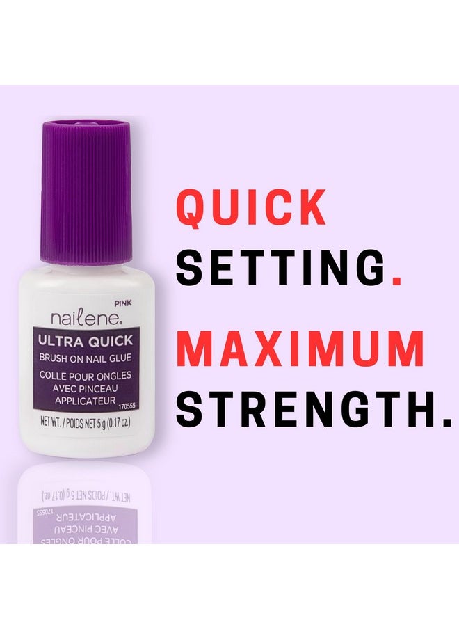 Nailene Ultra Quick Brush-On Nail Glue - Durable, Easy to Apply False Nail Glue - Repairs Natural Nails - Quick-Drying Nail Adhesive Lasts Up to 7 Days - 5 g/0.17 oz