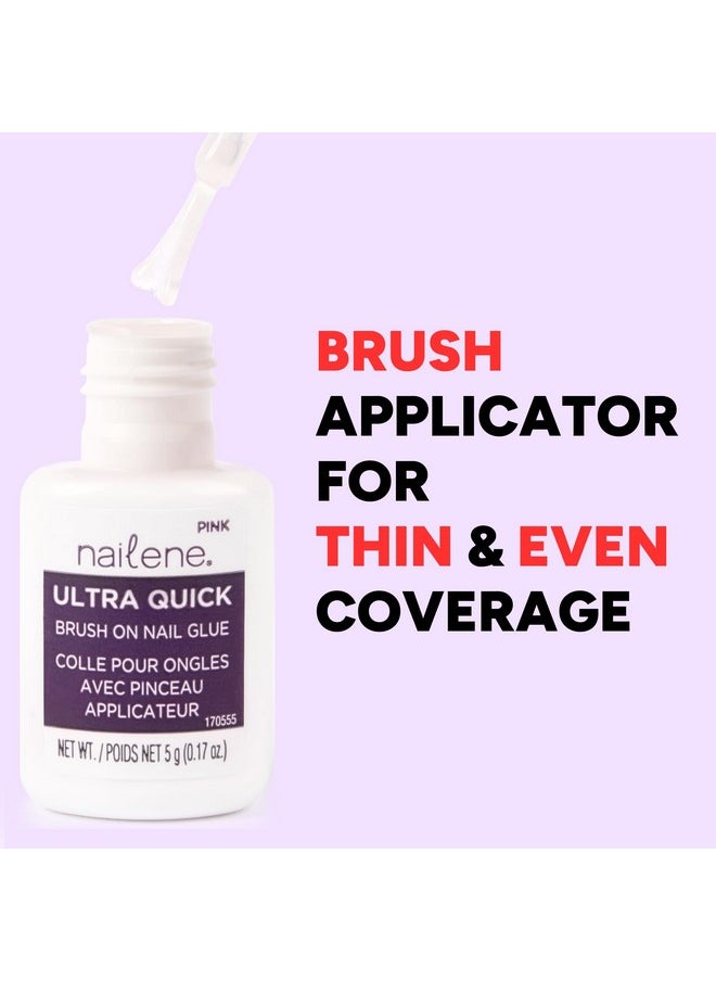 Nailene Ultra Quick Brush-On Nail Glue - Durable, Easy to Apply False Nail Glue - Repairs Natural Nails - Quick-Drying Nail Adhesive Lasts Up to 7 Days - 5 g/0.17 oz