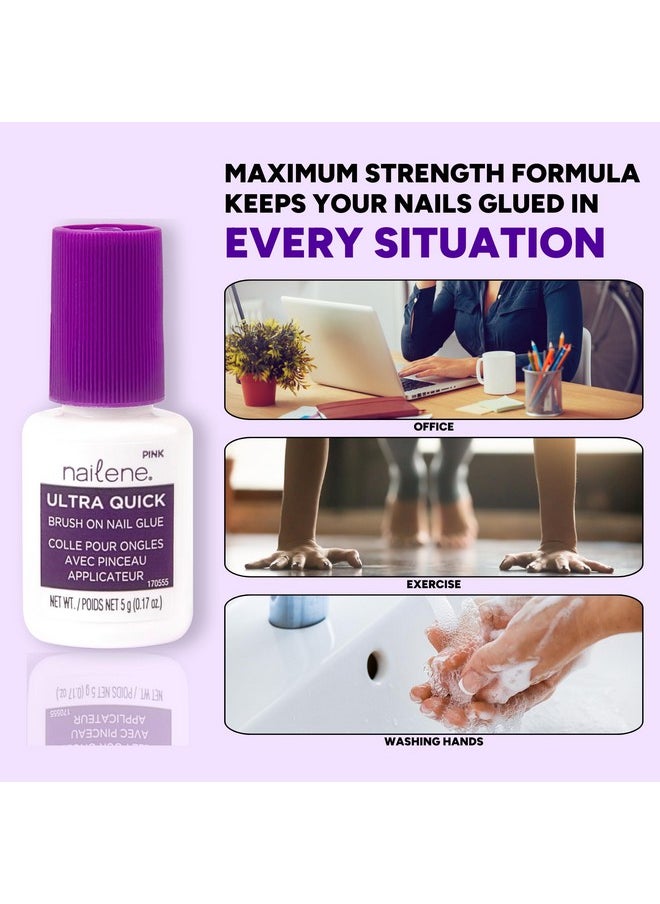 Nailene Ultra Quick Brush-On Nail Glue - Durable, Easy to Apply False Nail Glue - Repairs Natural Nails - Quick-Drying Nail Adhesive Lasts Up to 7 Days - 5 g/0.17 oz