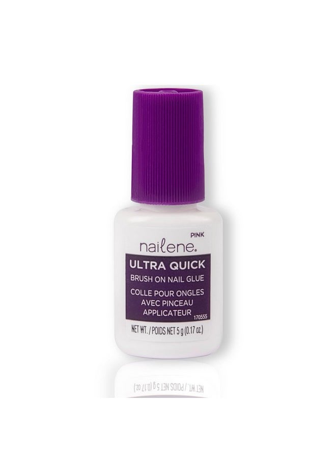 Nailene Ultra Quick Brush-On Nail Glue - Durable, Easy to Apply False Nail Glue - Repairs Natural Nails - Quick-Drying Nail Adhesive Lasts Up to 7 Days - 5 g/0.17 oz