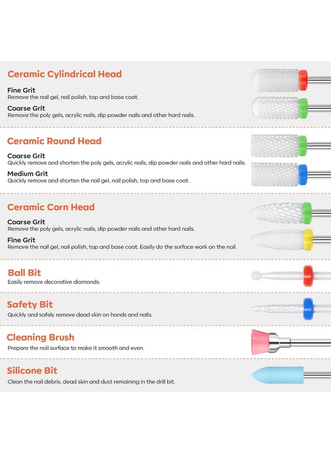 Modelones 24 Pcs Nail Drill Bit Set, 3/32” Ceramic Diamond Carbide Nail Drill Bits, Acrylic Gel Nail Bit Kit, Cuticle Remover Bits for Acrylic Gel Dip Powder Nail Manicure Pedicure