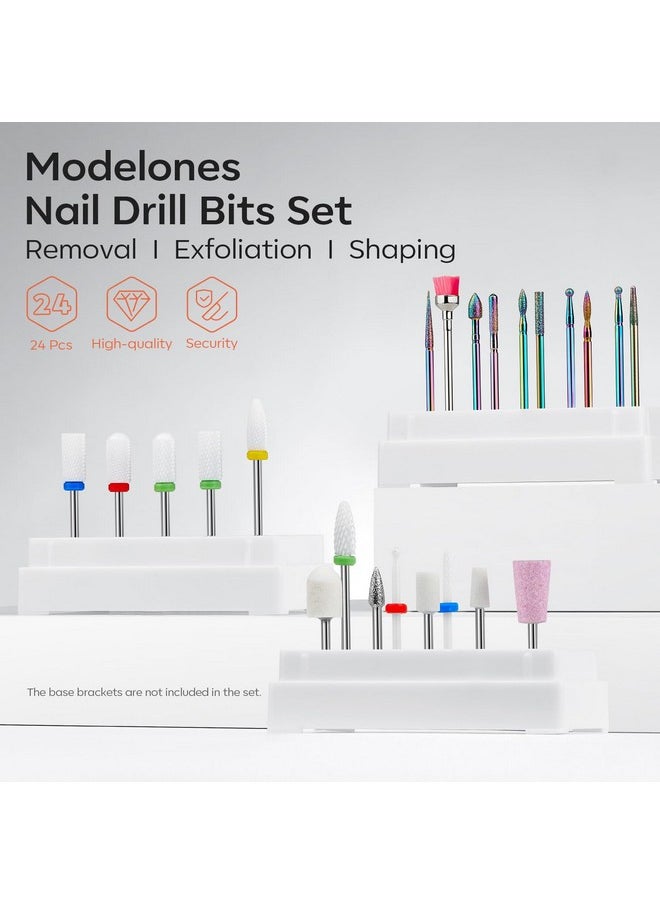Modelones 24 Pcs Nail Drill Bit Set, 3/32” Ceramic Diamond Carbide Nail Drill Bits, Acrylic Gel Nail Bit Kit, Cuticle Remover Bits for Acrylic Gel Dip Powder Nail Manicure Pedicure