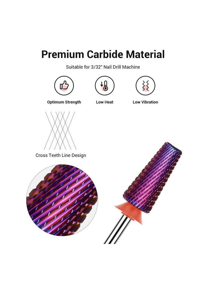 MelodySusie Professional 5 in 1 Nail Drill Bits, 3/32'' Carbide Tungsten Multi-function Bits, Suitable for Manicure Pedicure Cuticle Gel Polishing, Technicians Bits, Purple, Series Bit-M, Fine