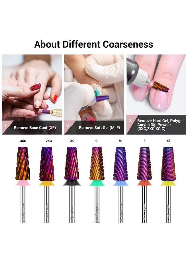 MelodySusie Professional 5 in 1 Nail Drill Bits, 3/32'' Carbide Tungsten Multi-function Bits, Suitable for Manicure Pedicure Cuticle Gel Polishing, Technicians Bits, Purple, Series Bit-M, Fine