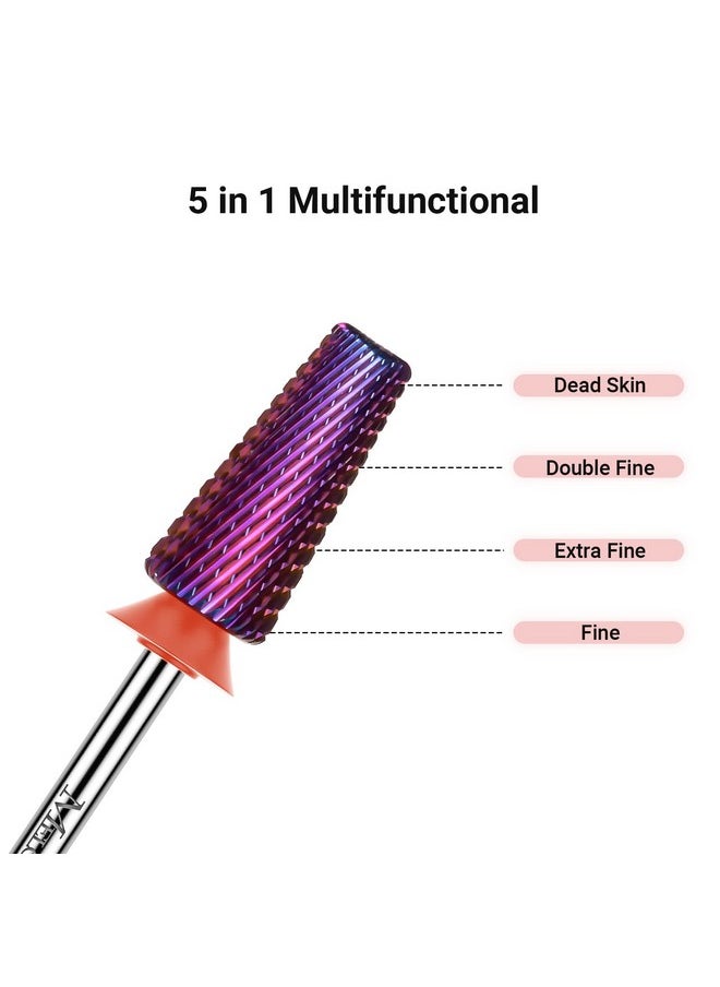 MelodySusie Professional 5 in 1 Nail Drill Bits, 3/32'' Carbide Tungsten Multi-function Bits, Suitable for Manicure Pedicure Cuticle Gel Polishing, Technicians Bits, Purple, Series Bit-M, Fine