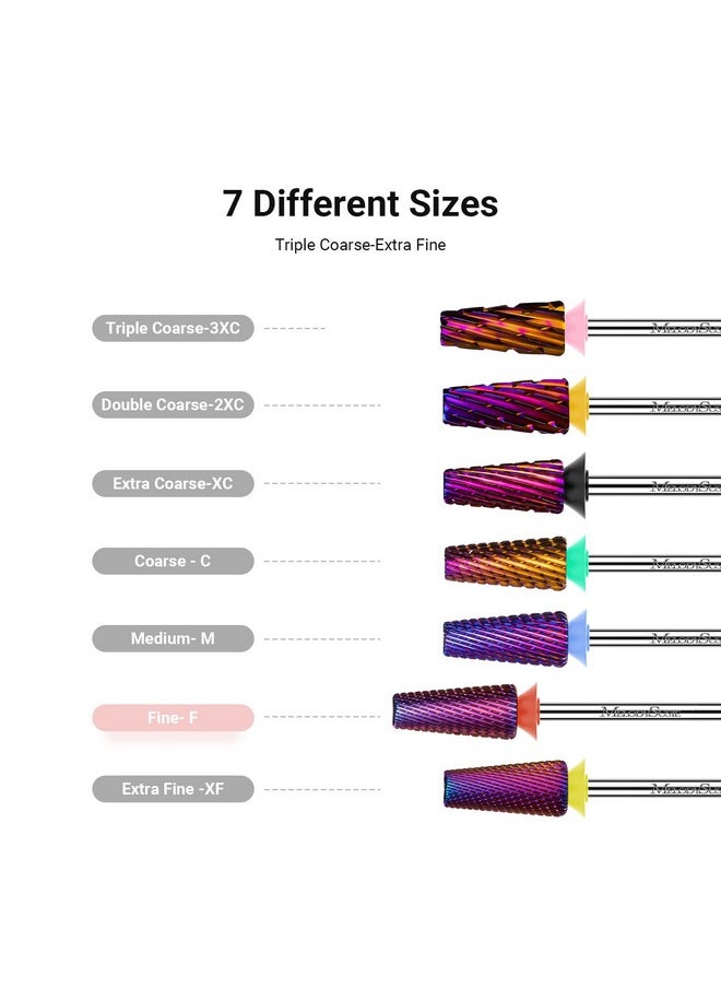 MelodySusie Professional 5 in 1 Nail Drill Bits, 3/32'' Carbide Tungsten Multi-function Bits, Suitable for Manicure Pedicure Cuticle Gel Polishing, Technicians Bits, Purple, Series Bit-M, Fine