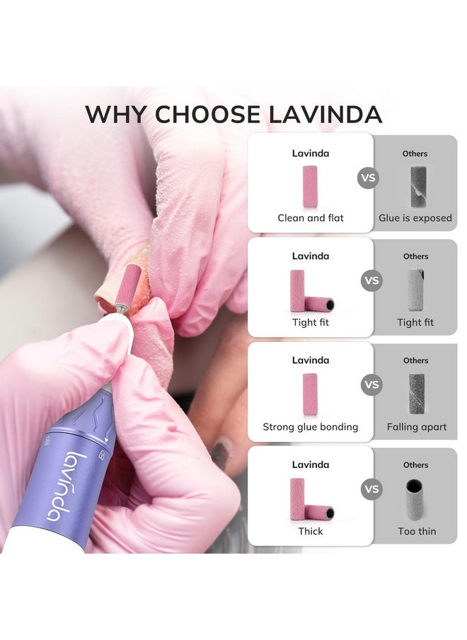 Lavinda Small Sanding Bands Nail Drill Bit, 80 Piece Extra Fine Sanding Bands for Nail Drill with 3.1mm Mandrel Bit for Acrylic Nails Gel Removing Shaping Polishing Nail Salon Use (240 Grit, Pink)