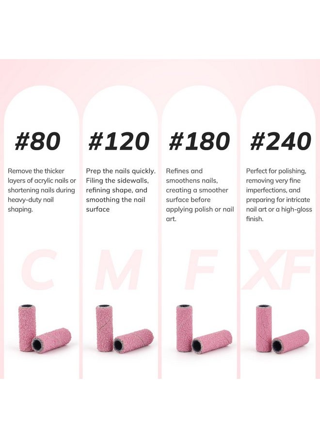 Lavinda Small Sanding Bands Nail Drill Bit, 80 Piece Extra Fine Sanding Bands for Nail Drill with 3.1mm Mandrel Bit for Acrylic Nails Gel Removing Shaping Polishing Nail Salon Use (240 Grit, Pink)