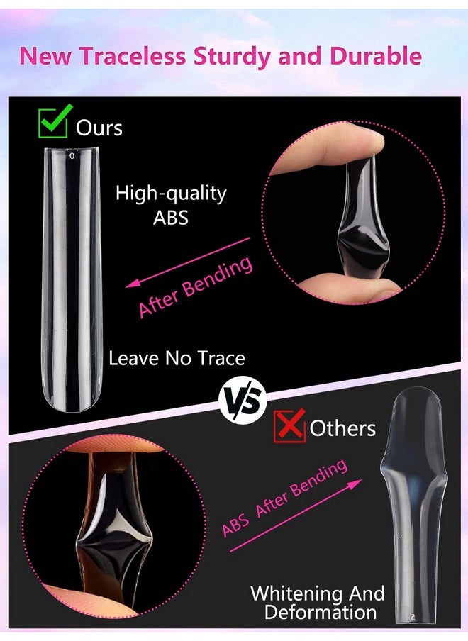504PCS Clear Square Nail Tips for Acrylic Nails Professional, XXL/XXXL Extra Long Tapered Square Straight Acrylic Nail Tips, Full Cover No C Curve False Nail Extension Tips for Manicure Salon Nail Art