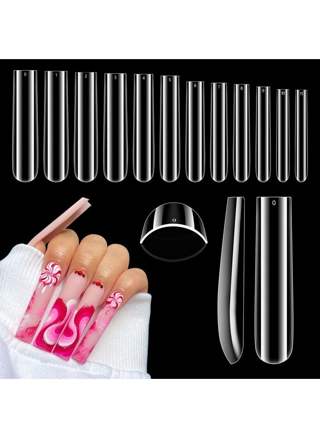 504PCS Clear Square Nail Tips for Acrylic Nails Professional, XXL/XXXL Extra Long Tapered Square Straight Acrylic Nail Tips, Full Cover No C Curve False Nail Extension Tips for Manicure Salon Nail Art